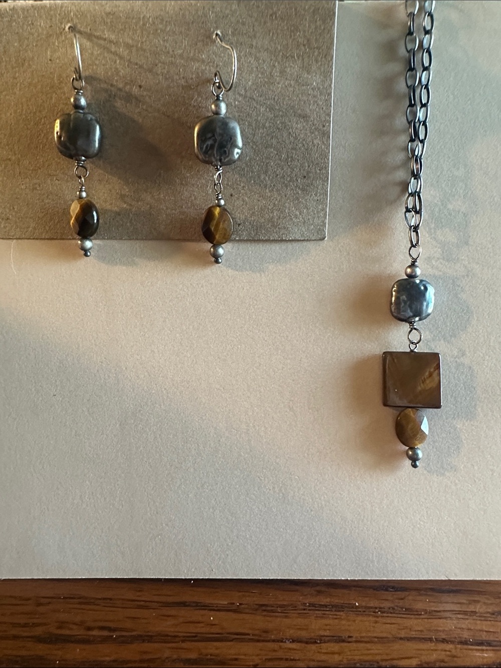 Silpada Brown Tiger Eye & Hammered Sterling Silver Earring and Necklace Set